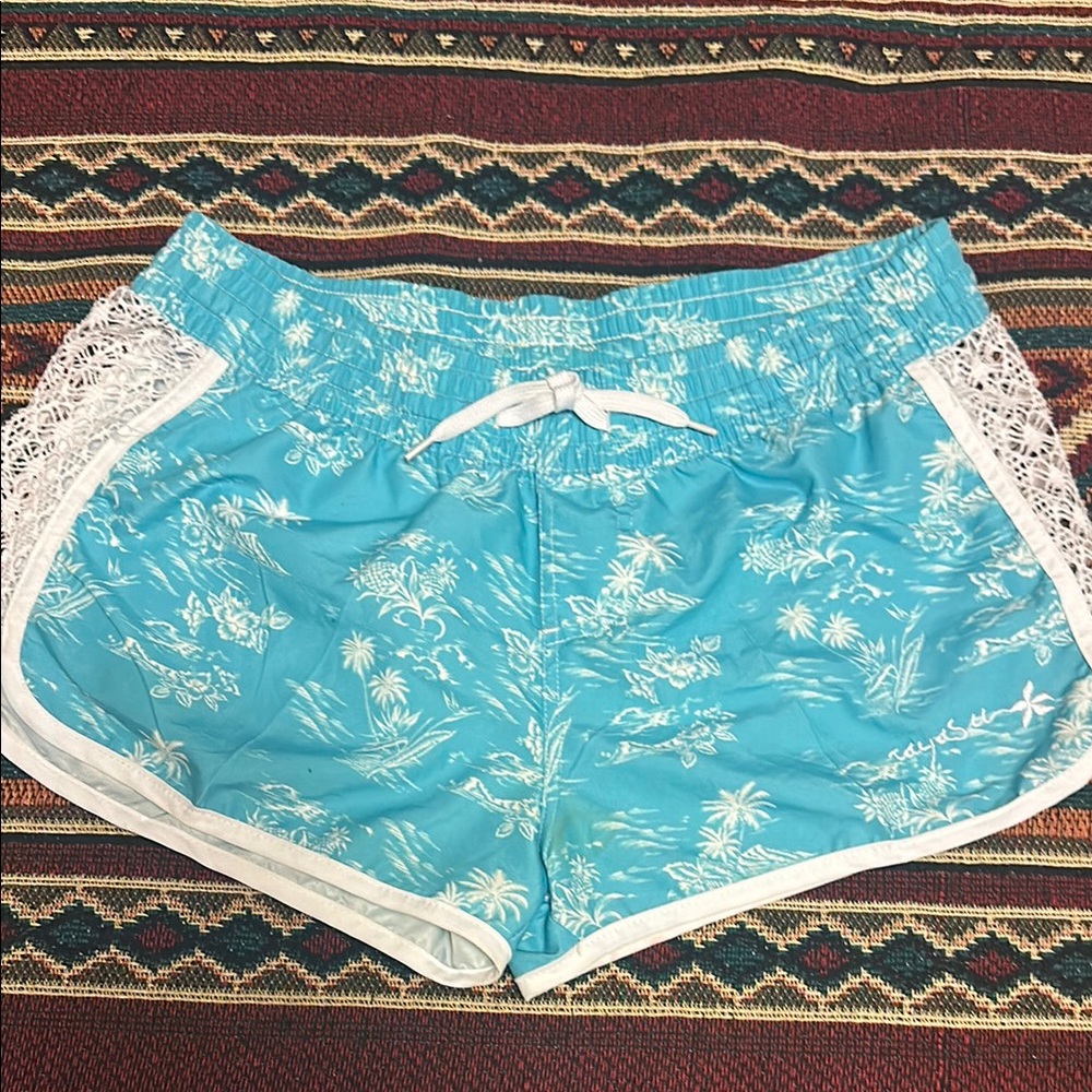 Women's Blue Floral Swim  Shorts